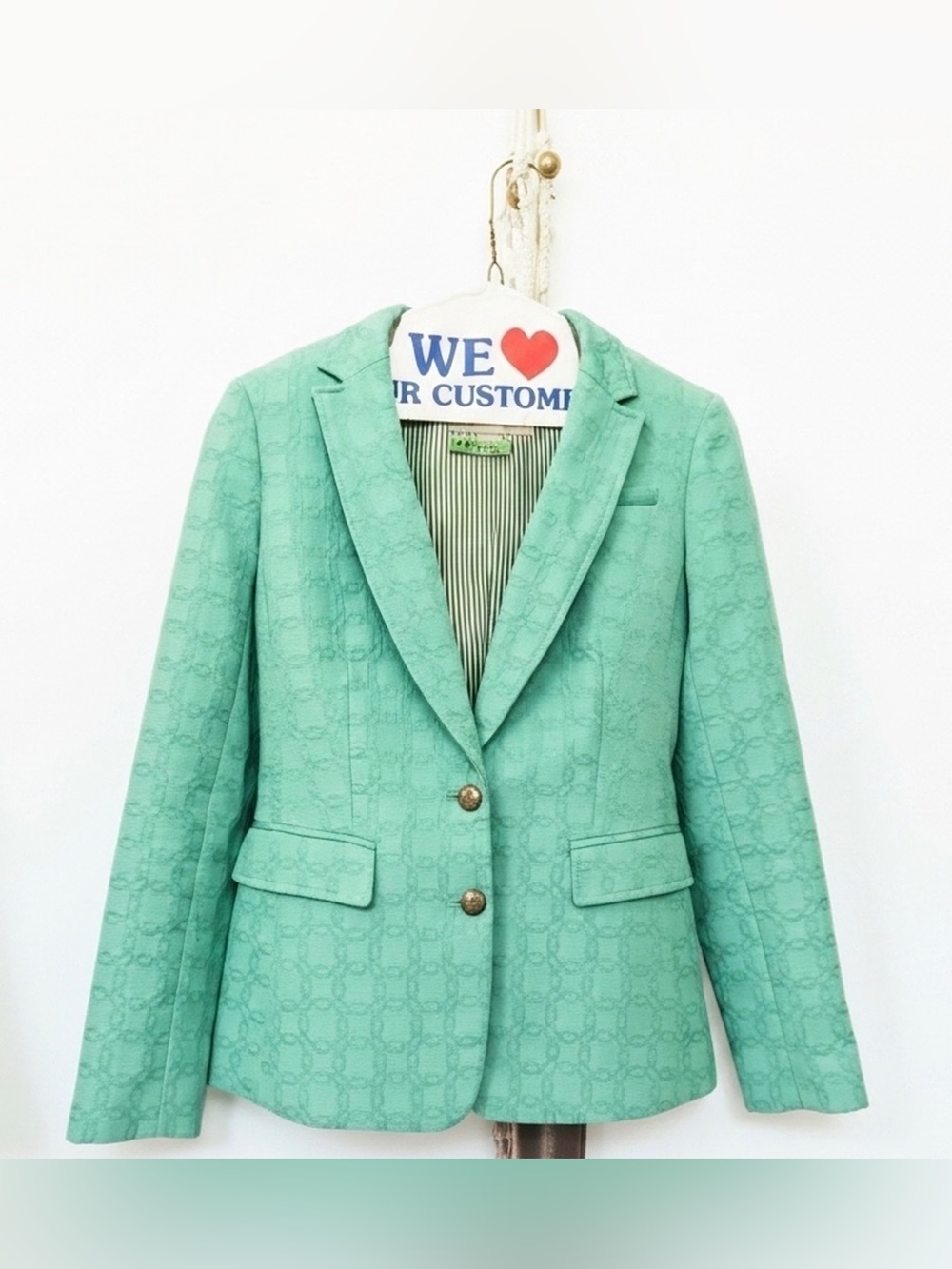 Banana Republic Mint Green Textured Women's Blazer with Gold Buttons